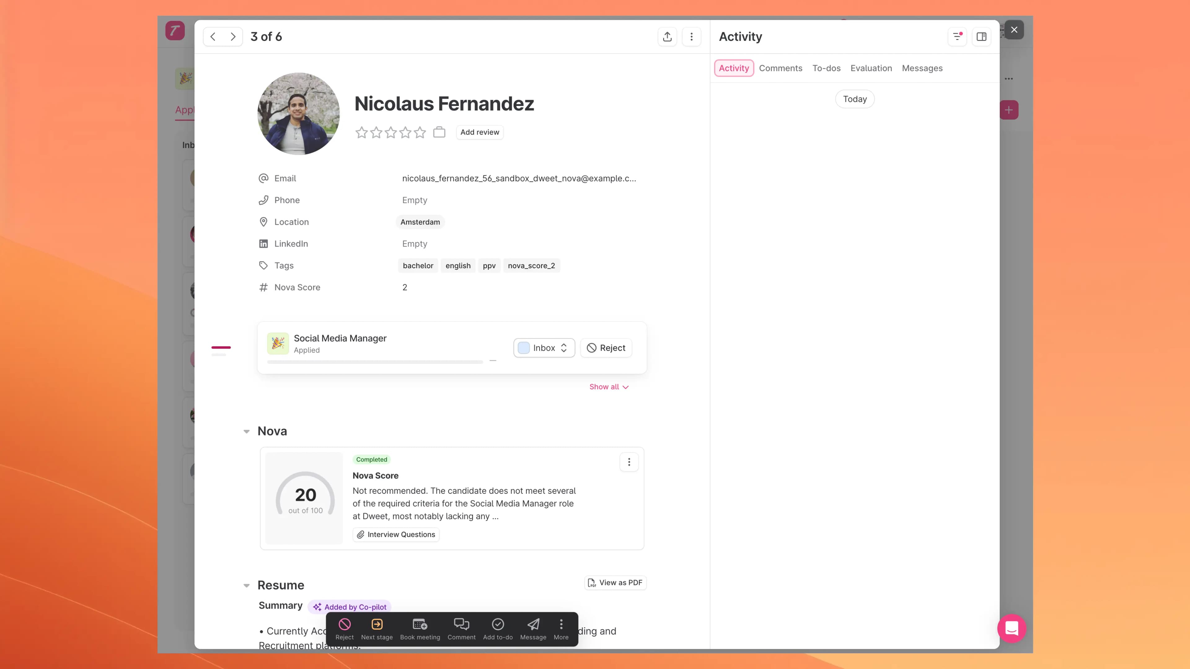 Nova Score on Candidate Card