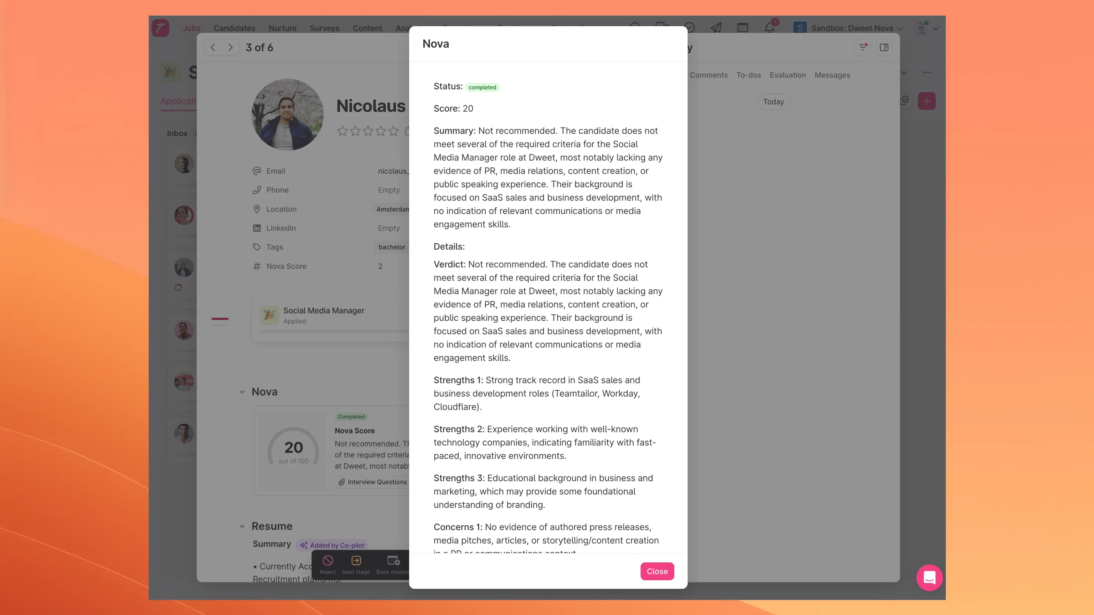 Nova Detailed Scoring Modal